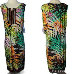aLLISON DALEY Brown Green Tropical Print Dress 16 Vacation